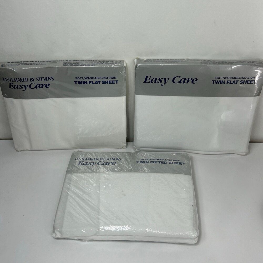 Tastemaker by Stevens Twin Flat Fitted Sheet Set white NOS